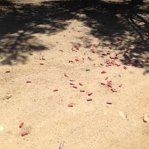 Lots of shotgun shells, bullet casings and broken skeet-shooting targets are scattered all over Nettle Springs CG. This photo was taken on 5/2/15.