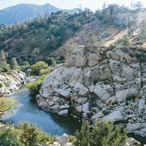 Sandy Flat Campground is located right along the Kern River. There is a beach with a great swimming area (you can see it on the lower left of the photo).