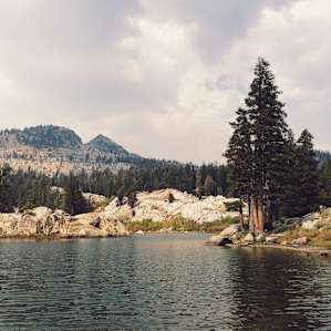 Upper Twin Lake on a smoky afternoon. The lake is a little over three miles' hike from the Sample Meadow trailhead, with roughly 500' elevation gain.