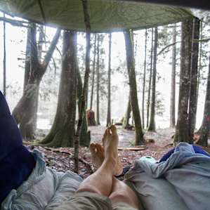 Car camping down the road in mid February .