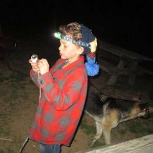 Cool man Wolf checking out his toasty s'more
