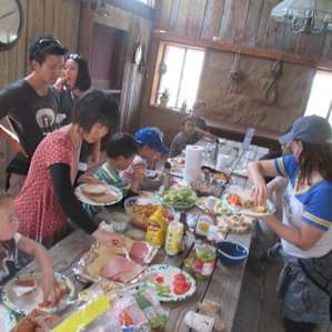 The huge picnic tables inside are perfect for a massive spread of morsels.