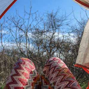 From my tent, blue skies!
