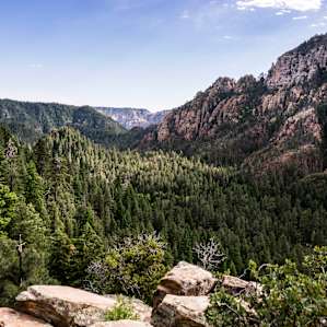 View from the halfway point up the steep ascent of Cookstove Trail. Just below sits the Pine Flat Campground