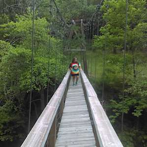 Swinging bridge at trail head.
