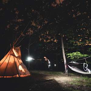 Rotating between the warmth of the fire in the tipi and the cool night breeze in the hammock.