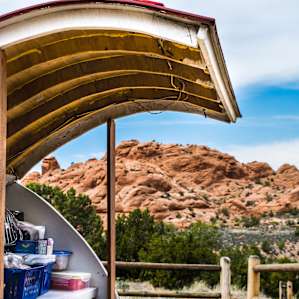 View from our campsite through the tear drop galley