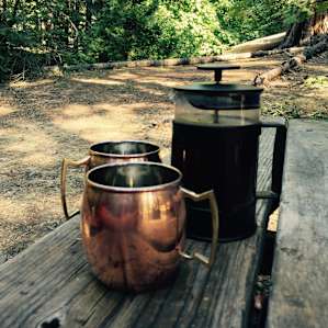 French press out of copper mule mugs. Have to improvise when camping.