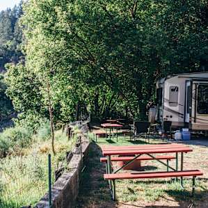 Picnic tables at each RV site