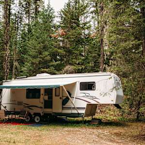 The RV on the property available for guests to rent.