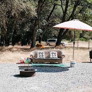 Outdoor lounge area next to camp site.