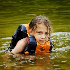 Olive-Anne enjoyed wearing her PDF and floating out on the lake.