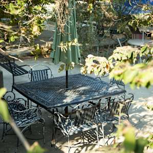 There's no shortage of seating at the garden surrounding the yurt.