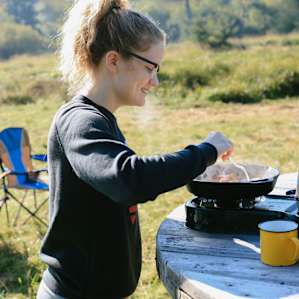 Cooking breakfast is easy with various spots to do so. We chose to stay out in the field but we could have used the barn, the grill or the fire pit!