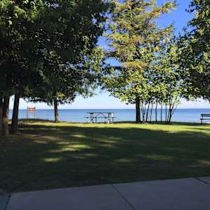 View from the picnic area pavilion of the swimming beach.
