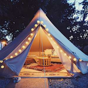 site 1 - tent Pauli; The tent lit up
