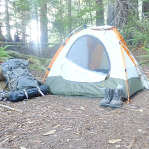 Ran out of daylight about halfway to the beach campground, so set up camp just off the trail