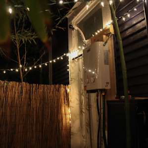 An awesome outdoor shower with hot and cold water.