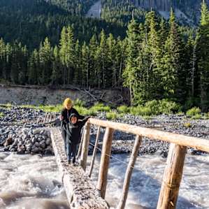 Crossing bridges over the river.