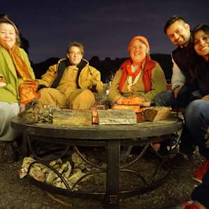 Campfire on Christmas Day with Myrna and his friends.