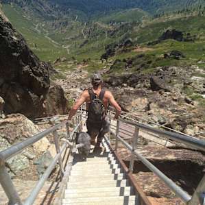 Climbing the stairs at the Fire Lookout