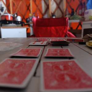 Camping chairs and card games - both in the Yurt!