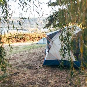 Tent site with a view of the Columbia River.