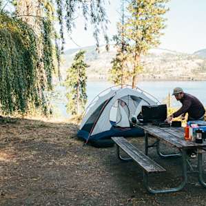 Tent site overlooking the Columbia River.