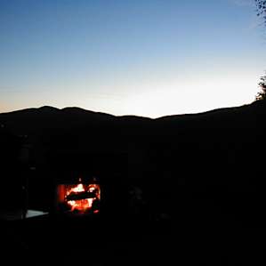 Civil twilight from inside the lean to at Elm