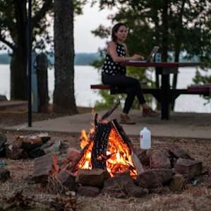 Editing some photos by the campfire.