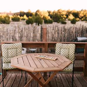Playing games outside on the deck! Amazing views of the land and surrounding area.