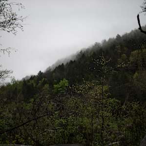 Mountains surround the the farm