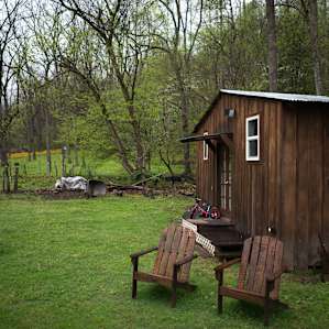 The cabin easily sleeps a small family.