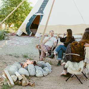 Hanging out by the Large Tipi camp fire