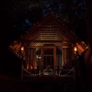 The cabin at night