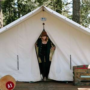 We took a walk around the property and found an empty tent to peek in. You can also rent these out! They are super cozy with a bed! Not in the pitch your own tent area - but are available to reserve on the property.