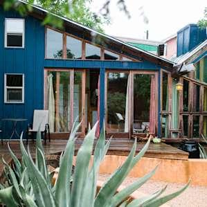 The loft cabin! Lots of greenery surrounding it.
