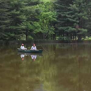 Taking Chaco out for a spin on the pond.