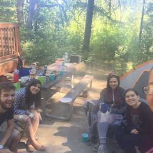 Camping with friends outside the glamping tent. :)