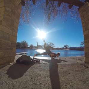 Poolside yoga. Great alcoves to hang out in.