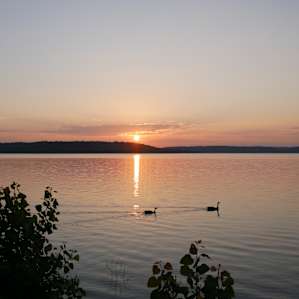 Beautiful spring sunrise over the lake.