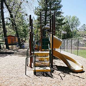 The public playground just steps from the cabin