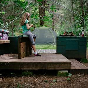 There is definitely enough space to set up the tent off of the platform, but we thought, "why not?".