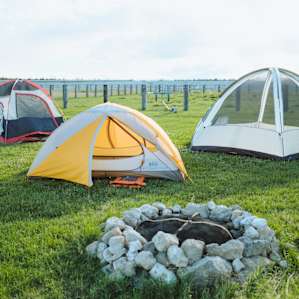 The field area designated for tents is perfect for spreading out and enjoying the nice weather with friends or solo!