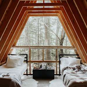 A Frame Cabin interior from door.