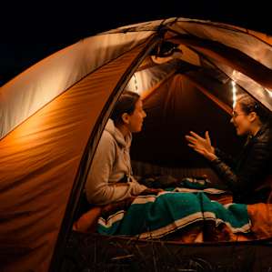 Sharing stories in the tent during our stay.