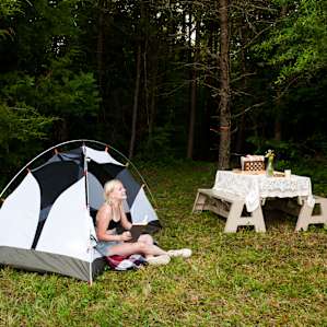 Giggling and enjoying the morning at campsite one.