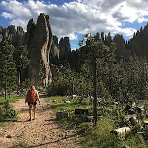 Walking back to the campsite through towering granite spires.