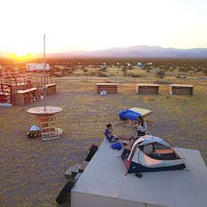 We set up camp on the stage since it was only us. It was a great flat space with a view of the stars.