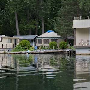 A view of the yurt from the water